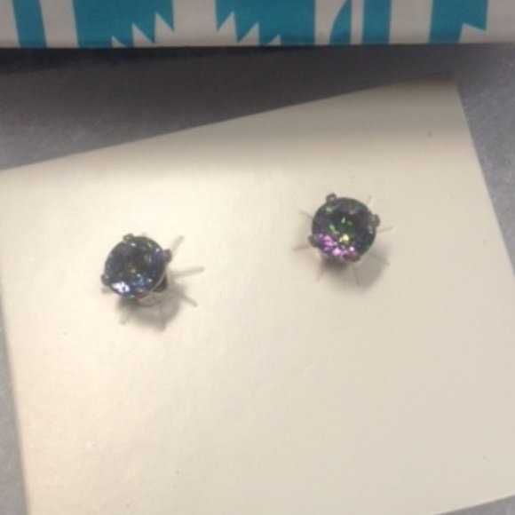 Rainbow Beveled Quartz Silver Post Earrings - Picture 5 of 7